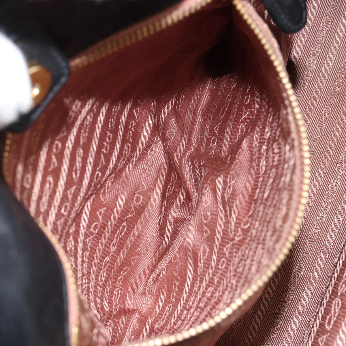 PRADA ribbon Hand Bag Nylon Leather Black Gold Auth 153236