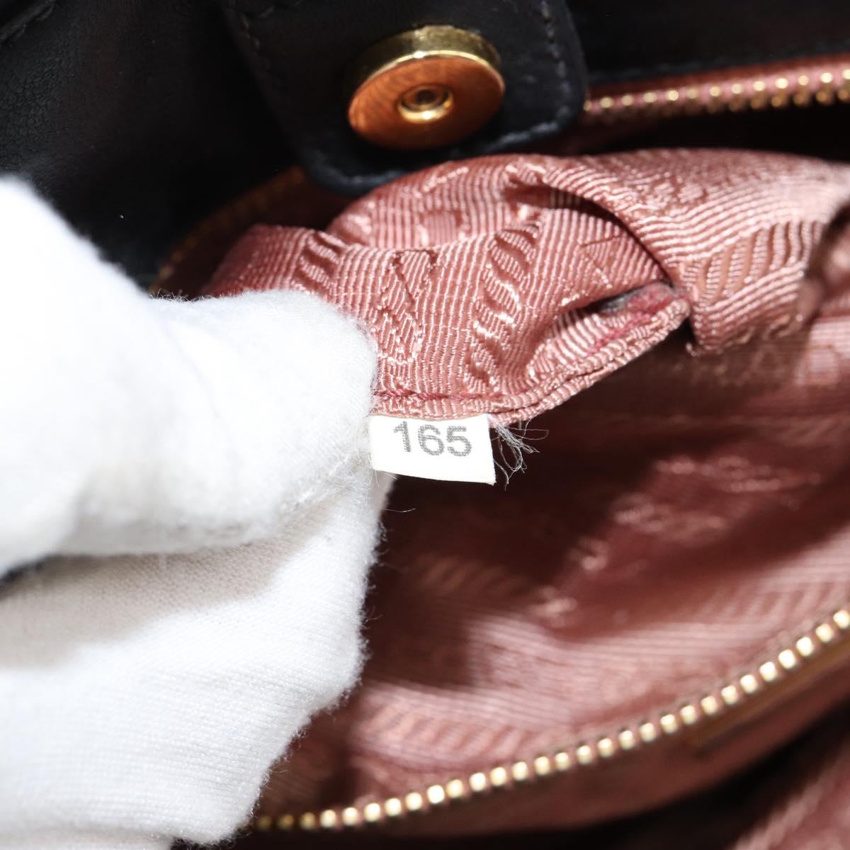 PRADA ribbon Hand Bag Nylon Leather Black Gold Auth 153236