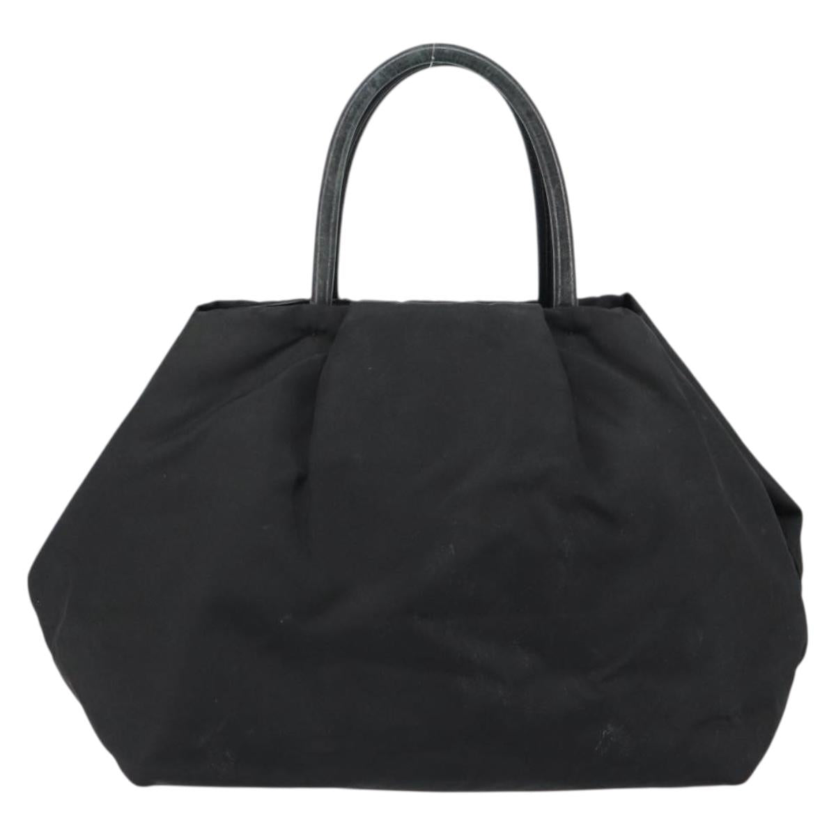 PRADA ribbon Hand Bag Nylon Leather Black Gold Auth 153236