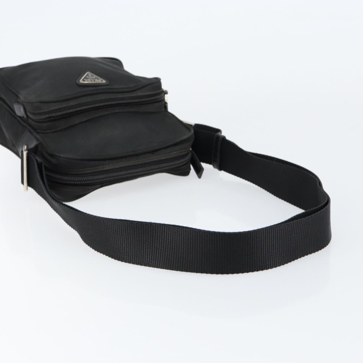 PRADA Shoulder Bag Nylon Black Silver Auth 153237
