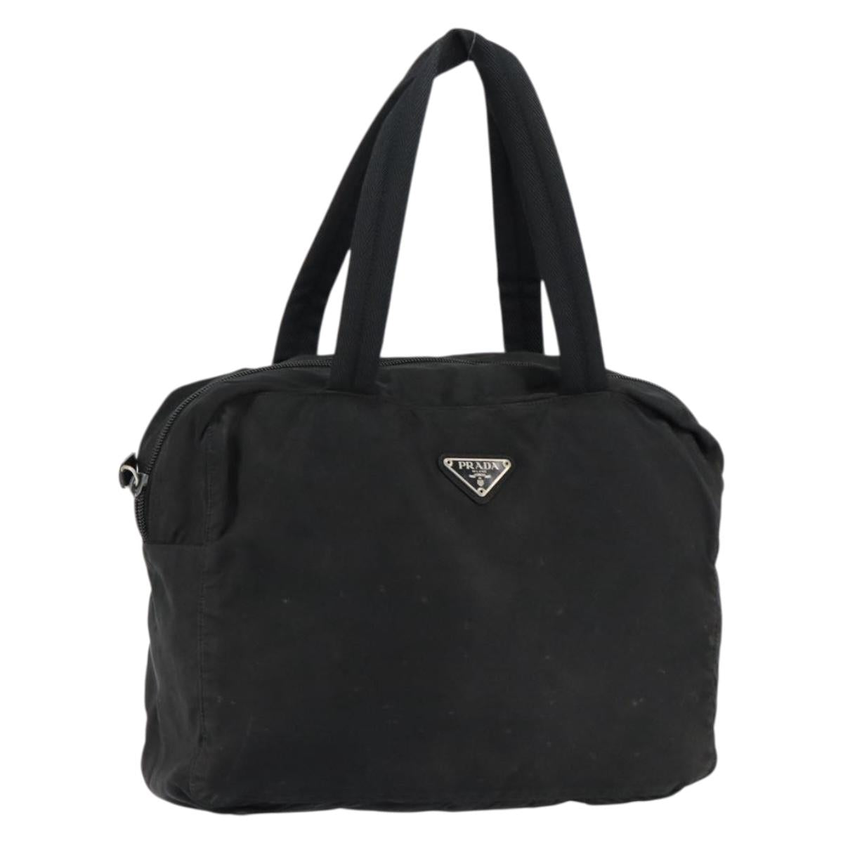 PRADA Hand Bag Nylon Black Silver Auth 153238
