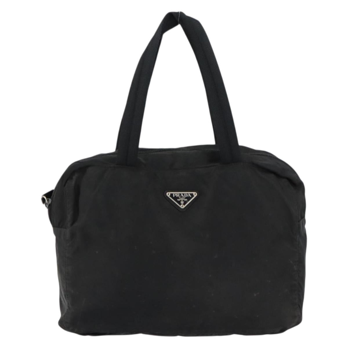 PRADA Hand Bag Nylon Black Silver Auth 153238