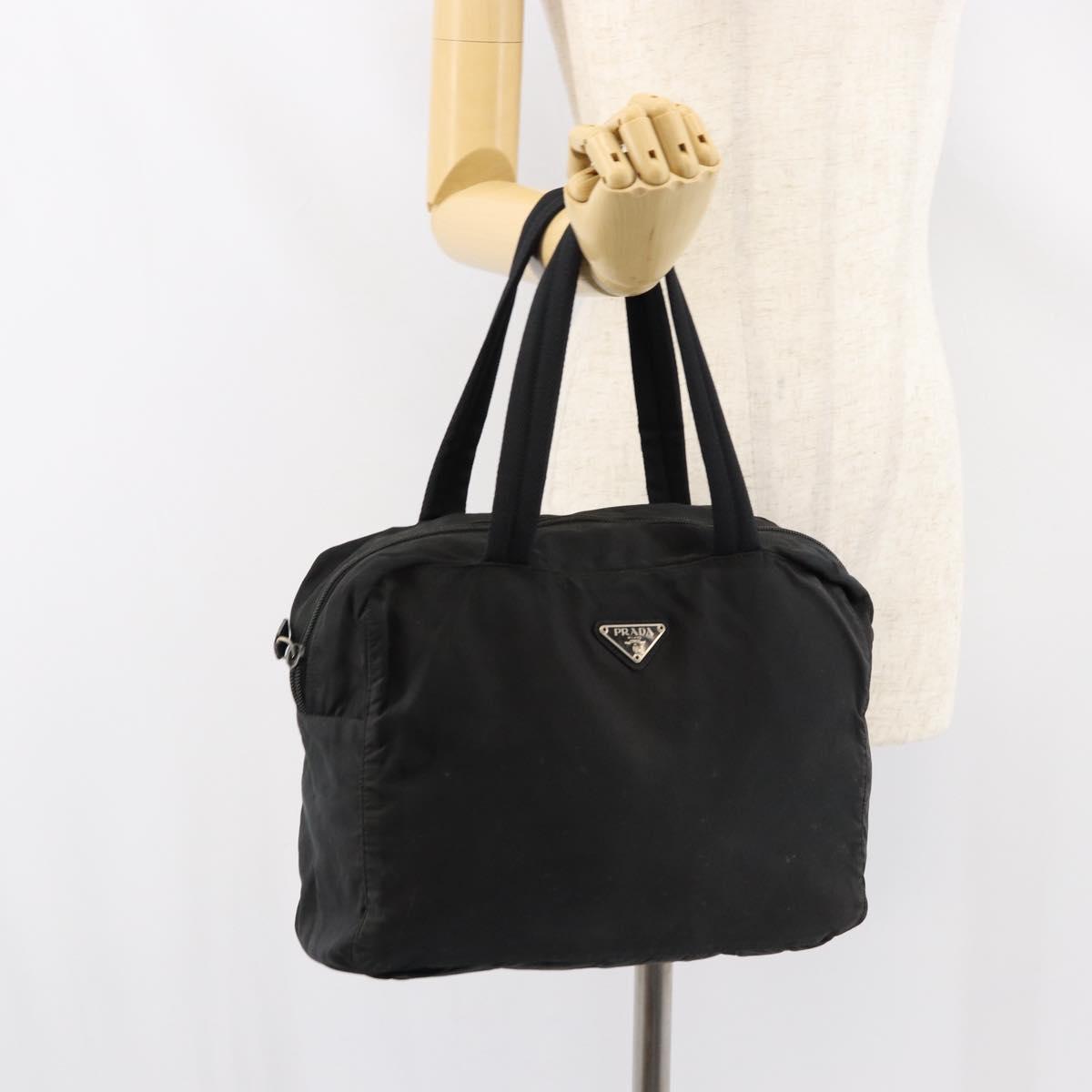 PRADA Hand Bag Nylon Black Silver Auth 153238