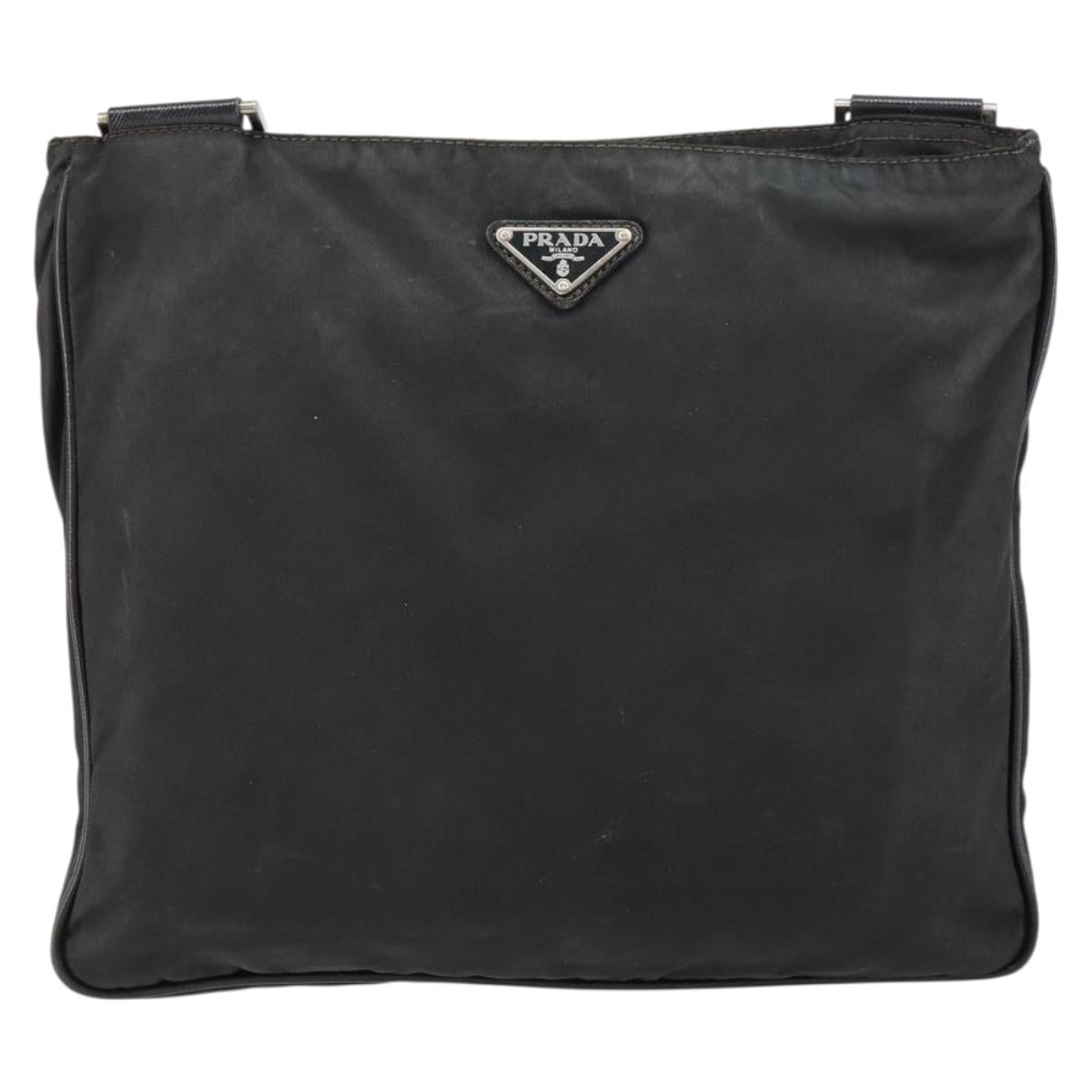 PRADA Shoulder Bag Nylon Black Silver Auth 153239