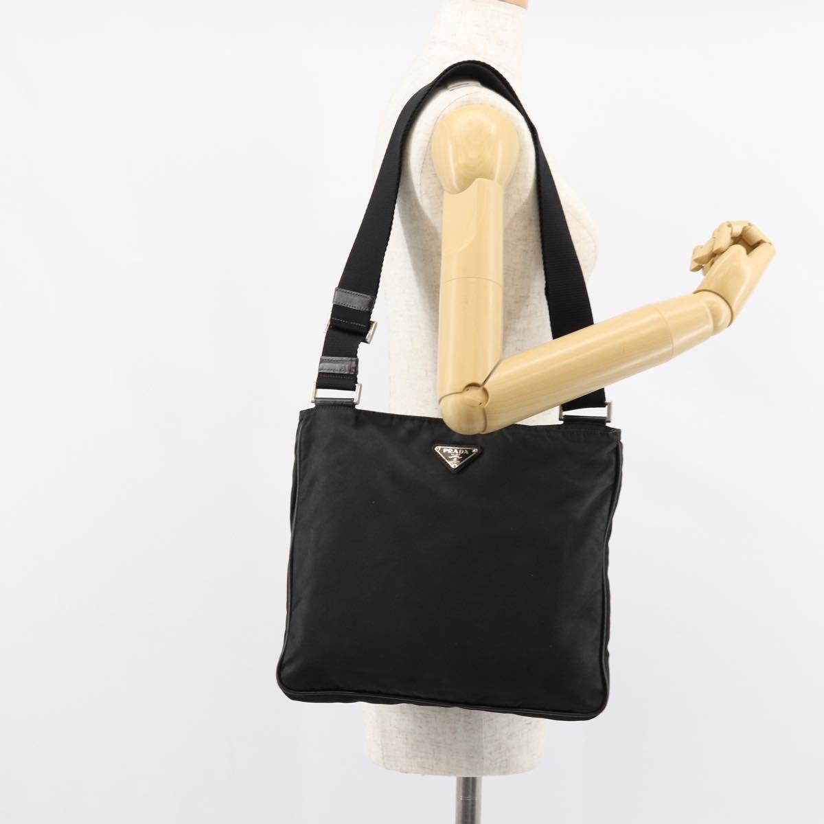 PRADA Shoulder Bag Nylon Black Silver Auth 153239
