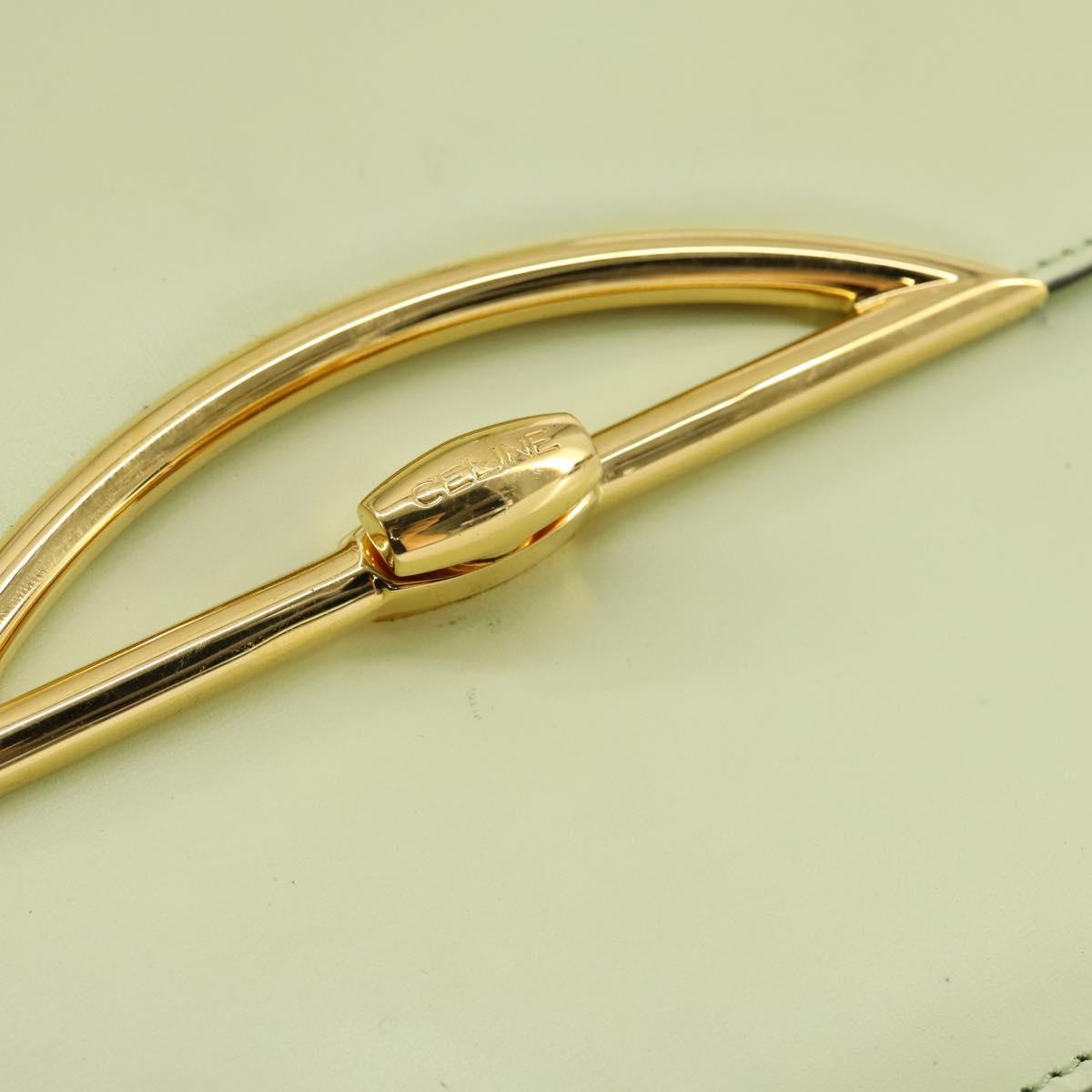 CELINE Hand Bag Leather 2way Green Gold Auth 153240