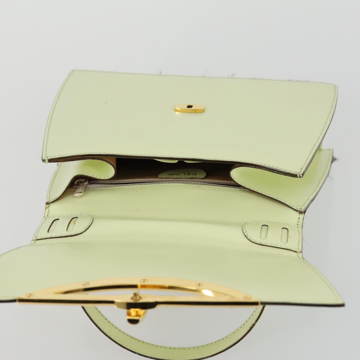 CELINE Hand Bag Leather 2way Green Gold Auth 153240