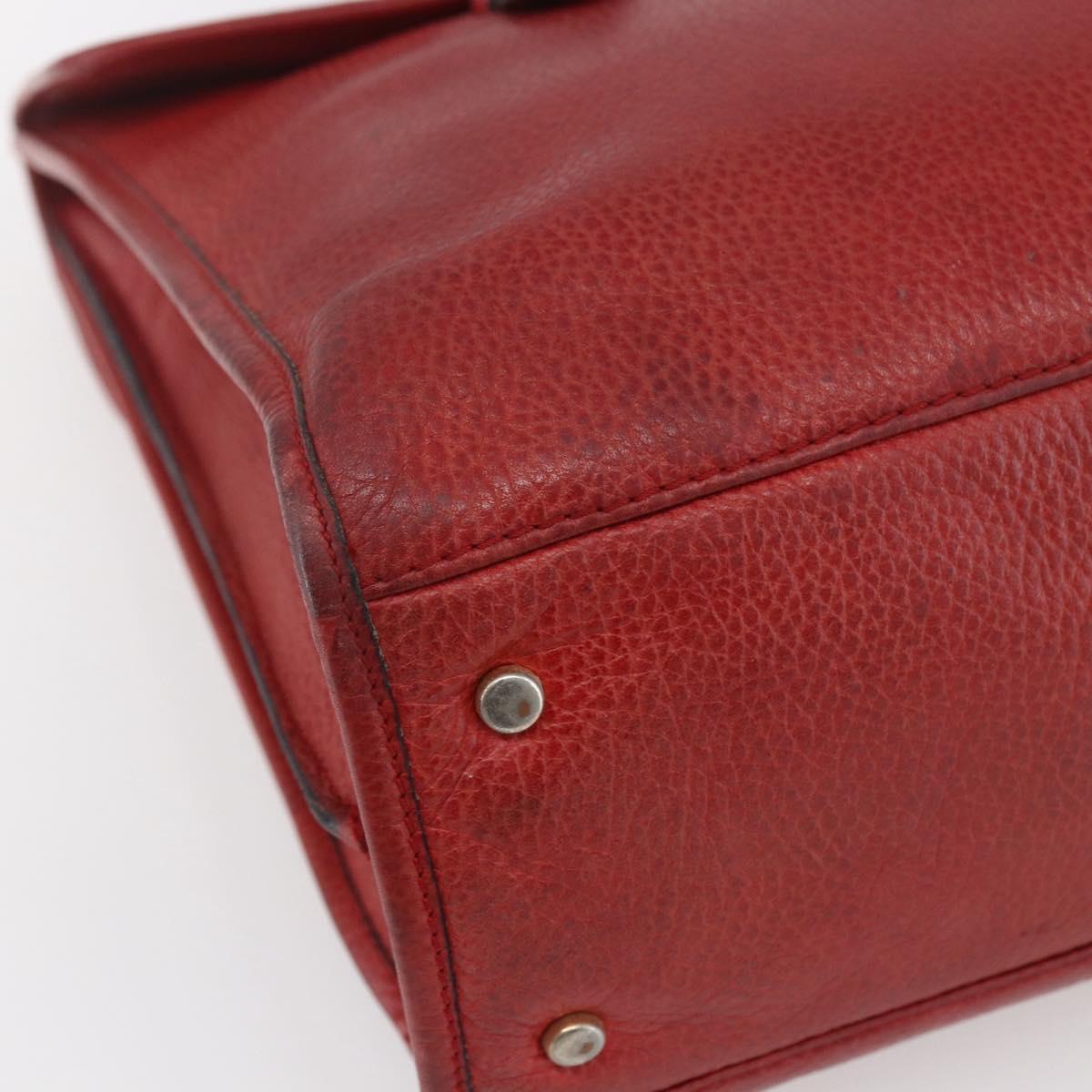 CELINE Tote Bag Leather Red Silver Auth 153241