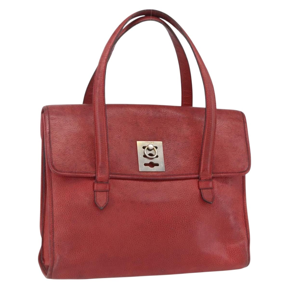 CELINE Tote Bag Leather Red Silver Auth 153241