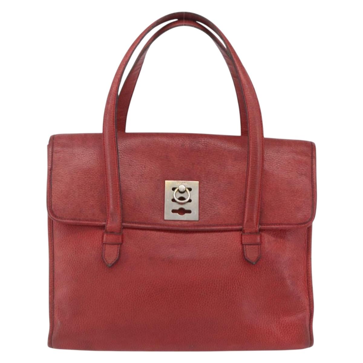 CELINE Tote Bag Leather Red Silver Auth 153241