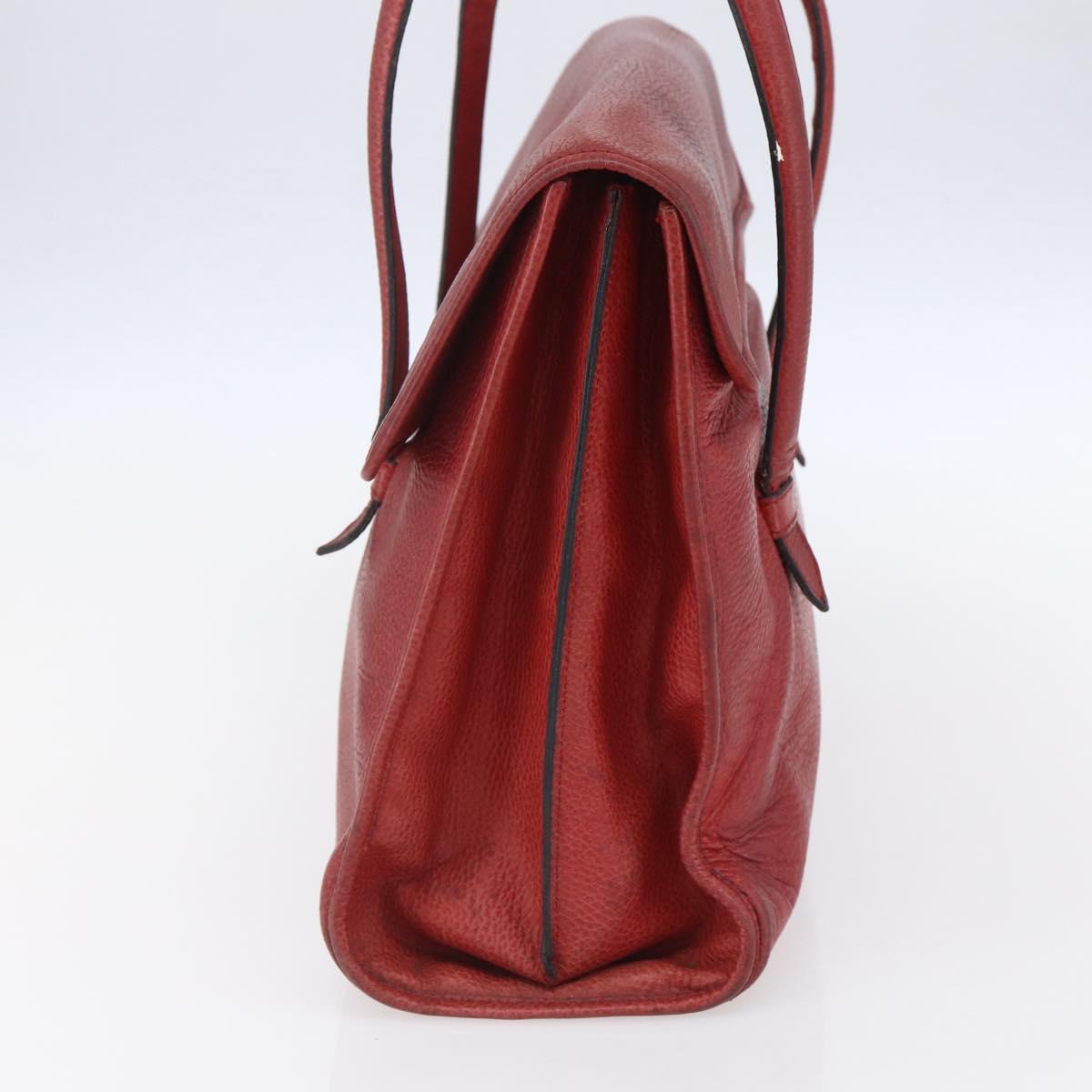 CELINE Tote Bag Leather Red Silver Auth 153241