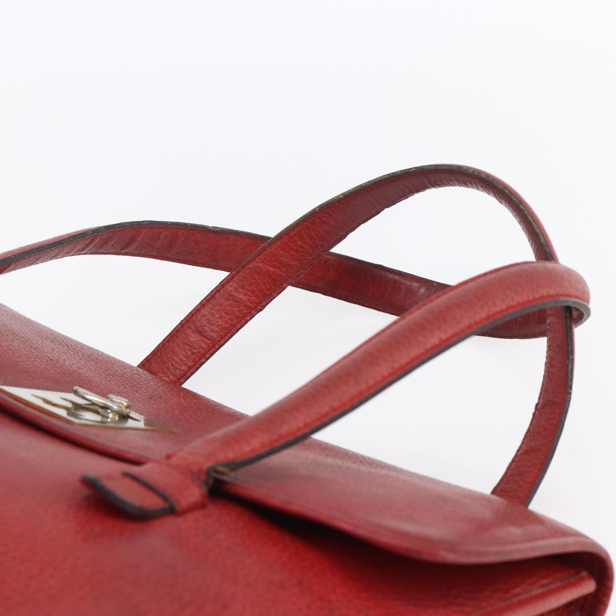 CELINE Tote Bag Leather Red Silver Auth 153241