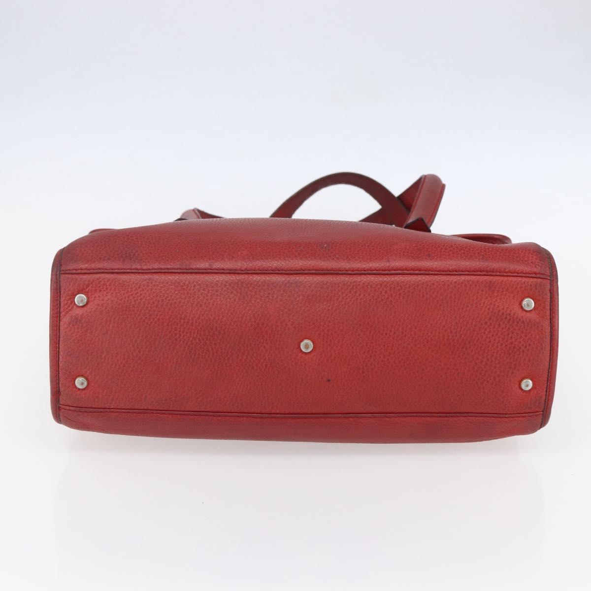 CELINE Tote Bag Leather Red Silver Auth 153241