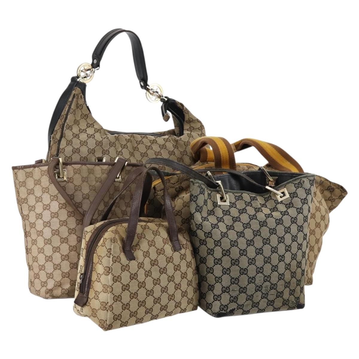 GUCCI GG Canvas Shoulder Bag 5 Set Beige Gold Auth 153244