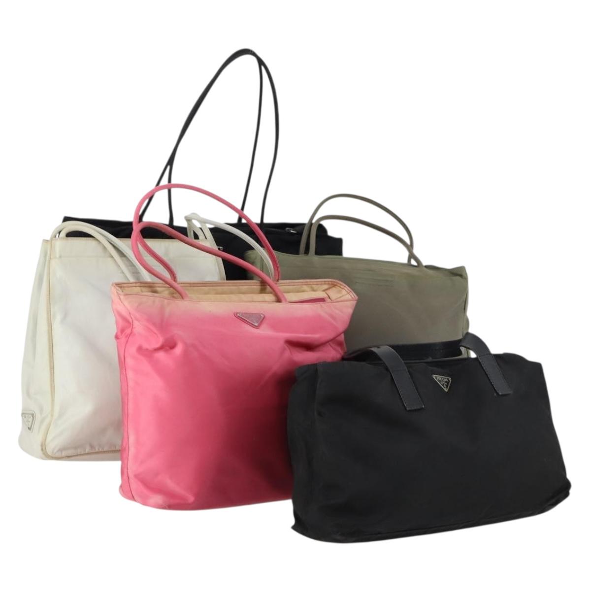 PRADA Hand Bag Nylon 5 Set Black White pink Auth 153249
