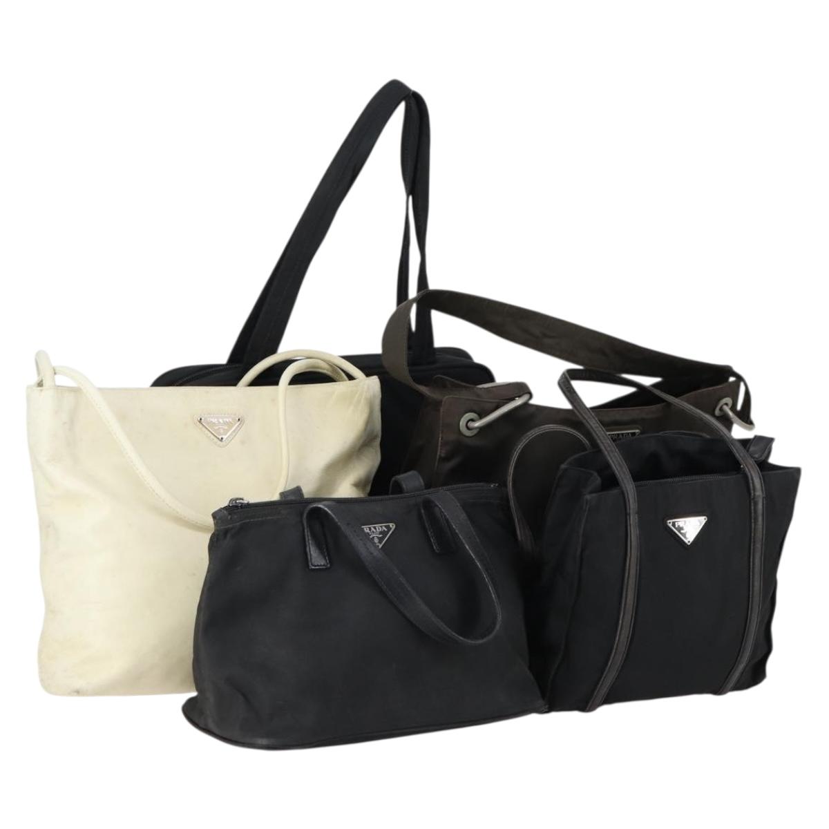 PRADA Hand Bag Nylon Leather 5 Set Black White Auth 153250