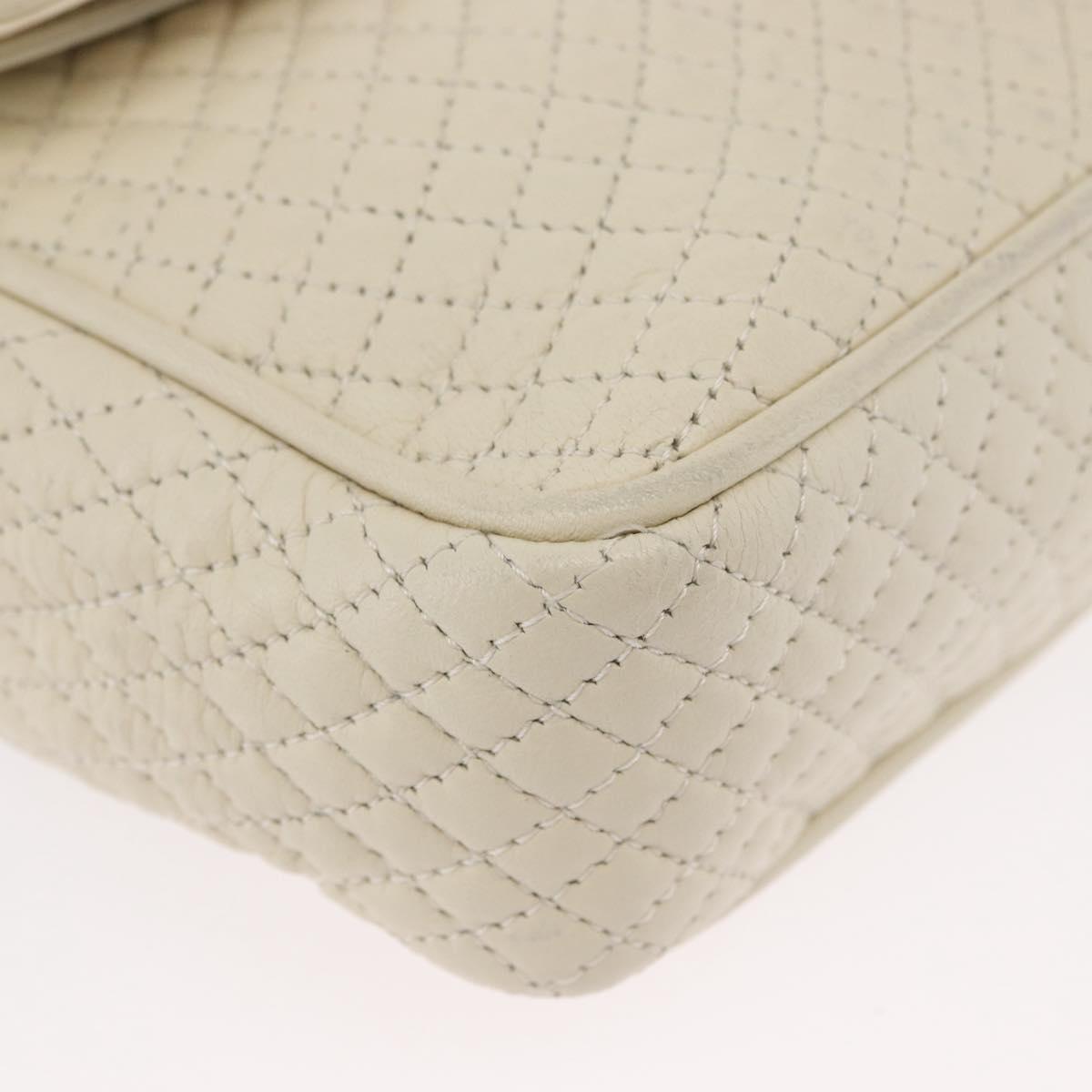 BALLY Quilted Chain Shoulder Bag Leather White Gold Auth 153254
