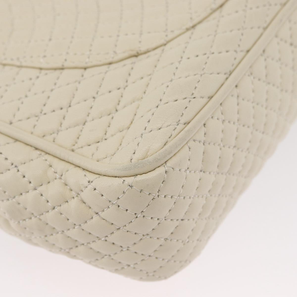 BALLY Quilted Chain Shoulder Bag Leather White Gold Auth 153254