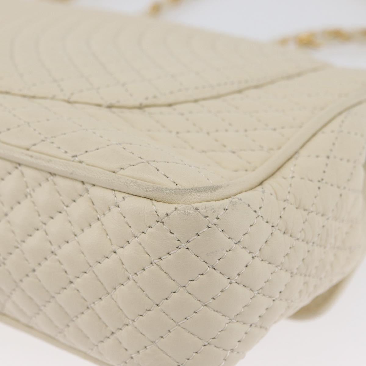 BALLY Quilted Chain Shoulder Bag Leather White Gold Auth 153254