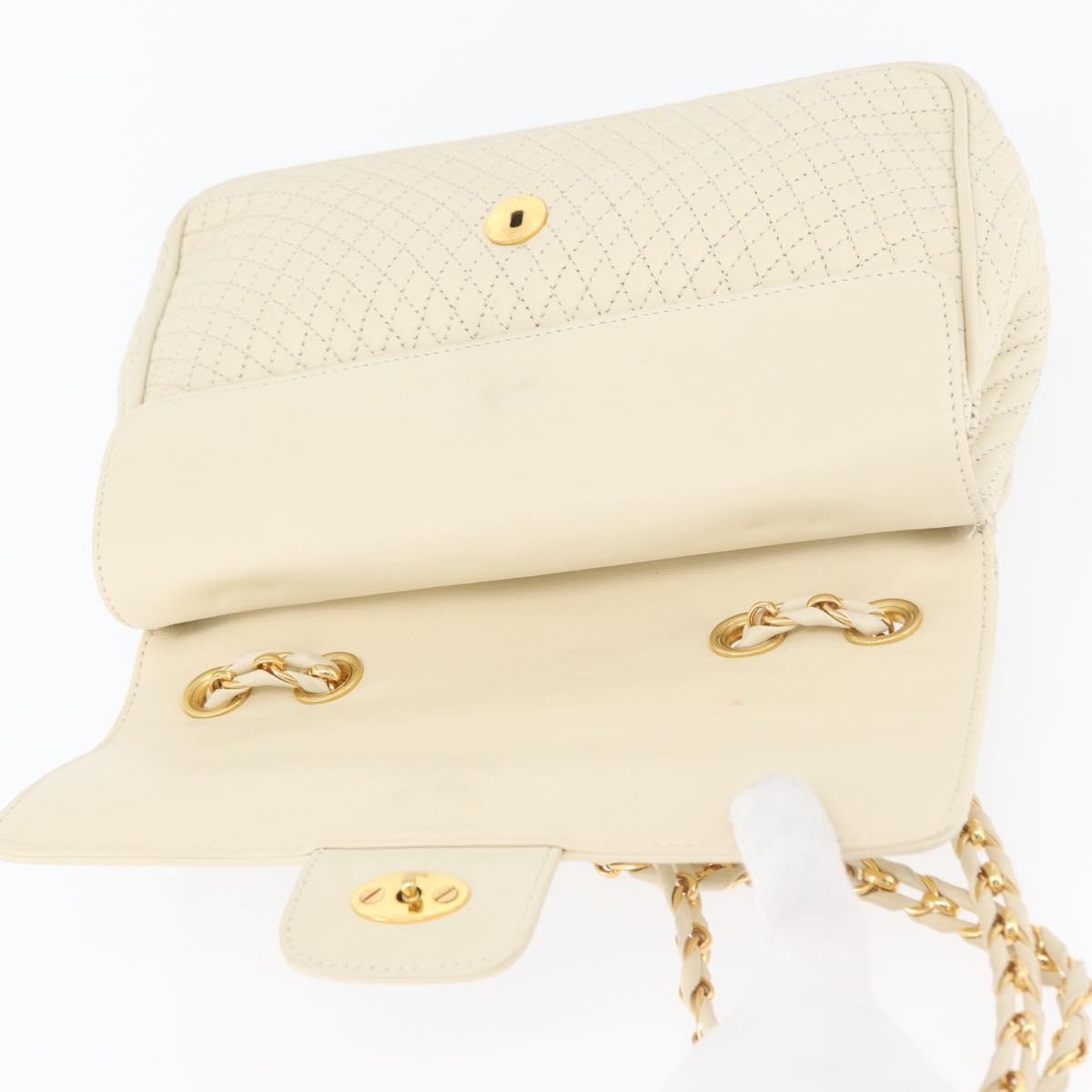 BALLY Quilted Chain Shoulder Bag Leather White Gold Auth 153254