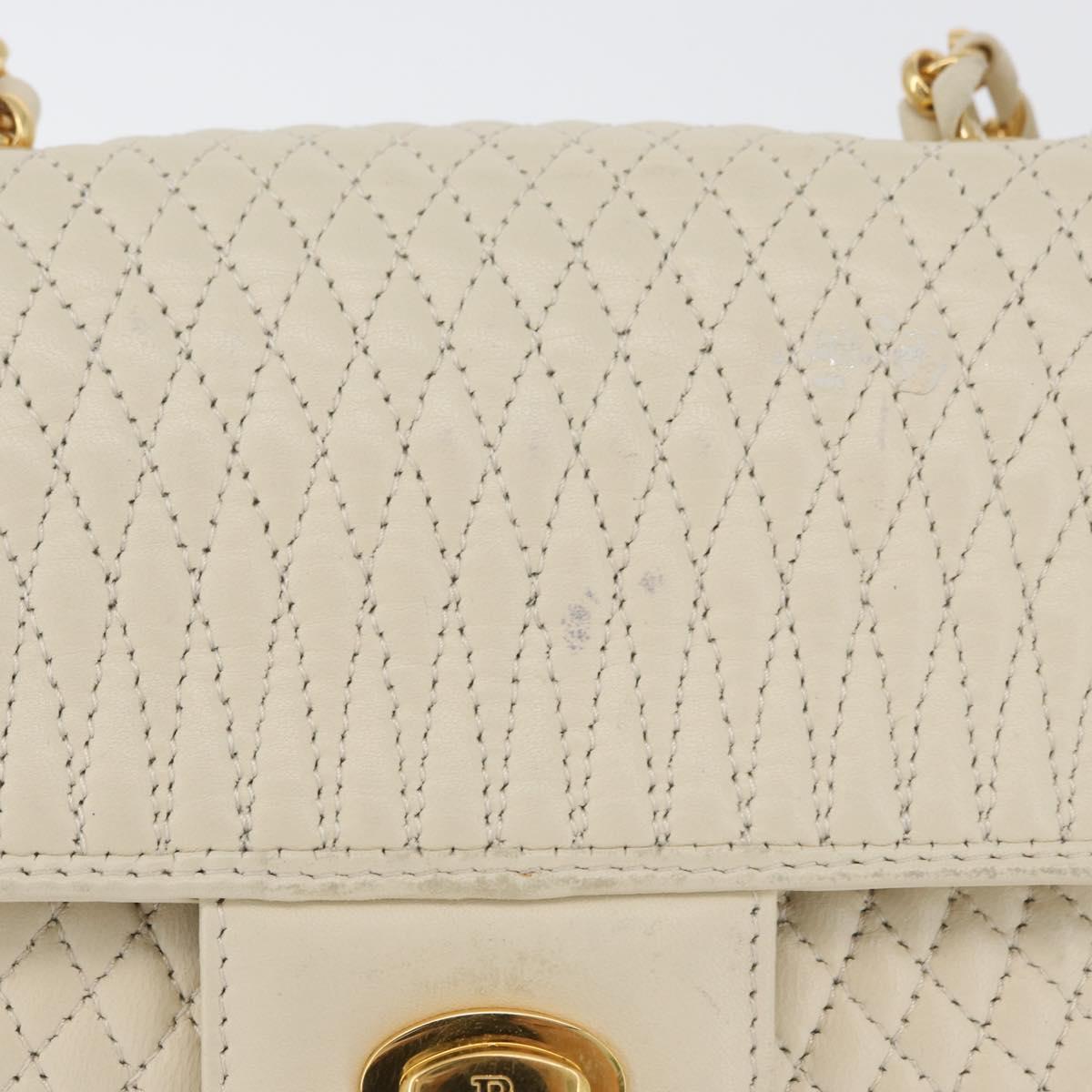 BALLY Quilted Chain Shoulder Bag Leather White Gold Auth 153254