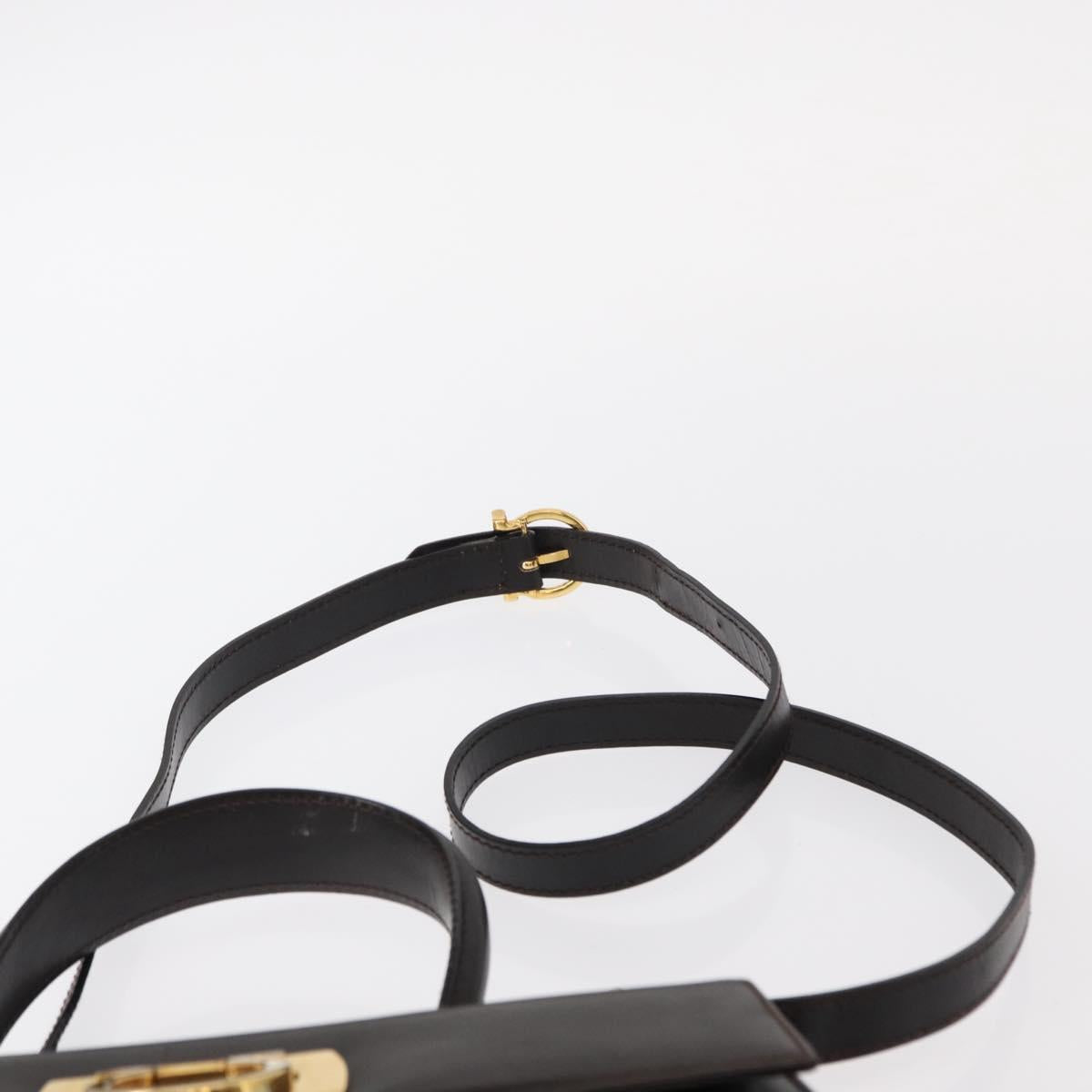 Salvatore Ferragamo Gancini Hand Bag Leather 2way Dark Brown Gold Auth 153307