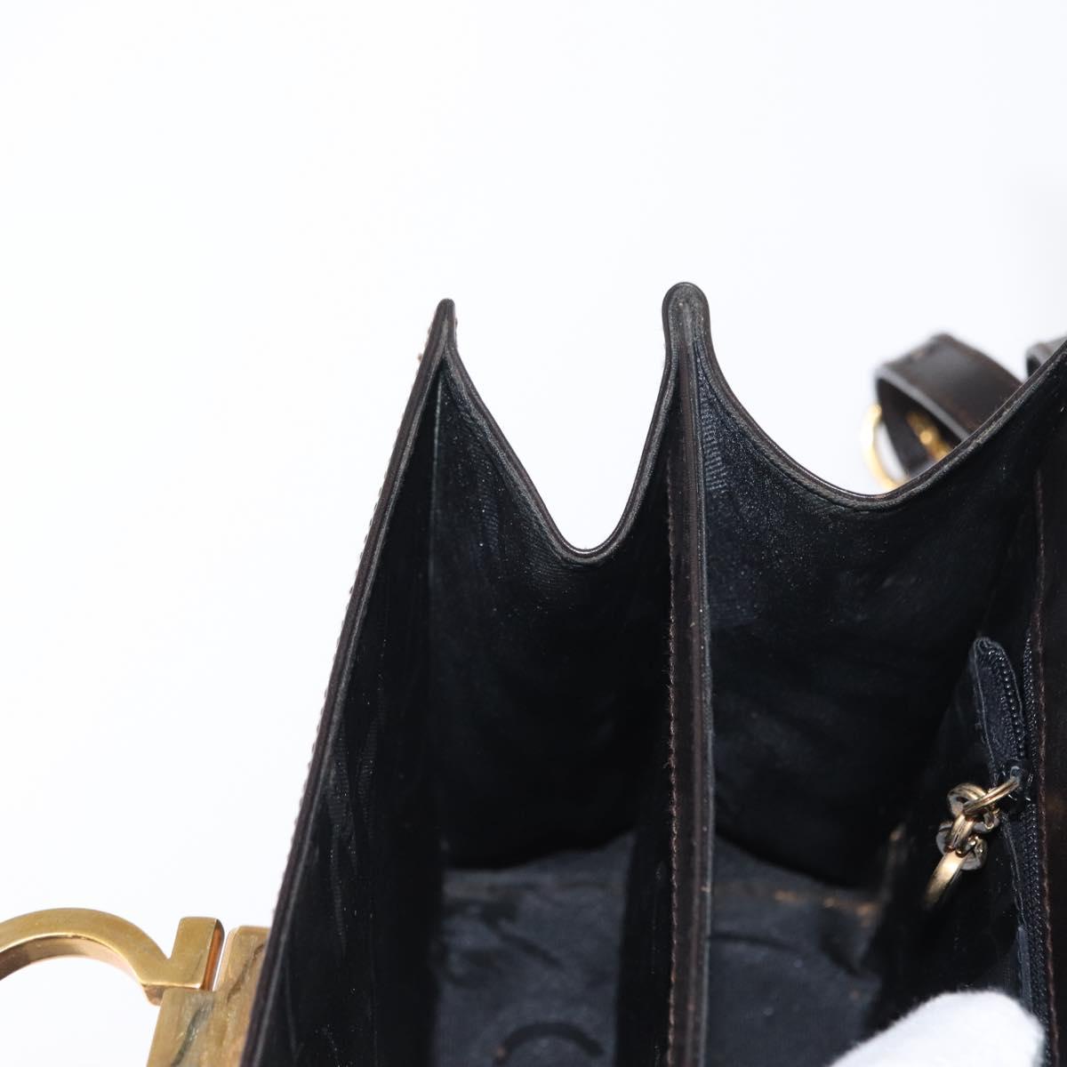 Salvatore Ferragamo Gancini Hand Bag Leather 2way Dark Brown Gold Auth 153307