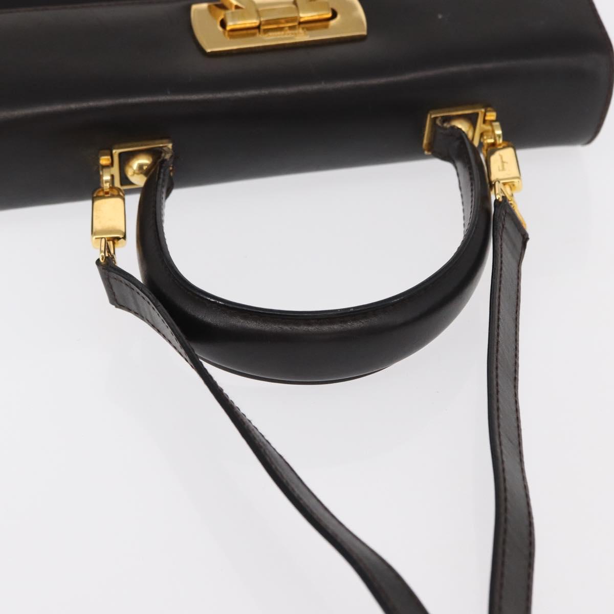 Salvatore Ferragamo Gancini Hand Bag Leather 2way Dark Brown Gold Auth 153307