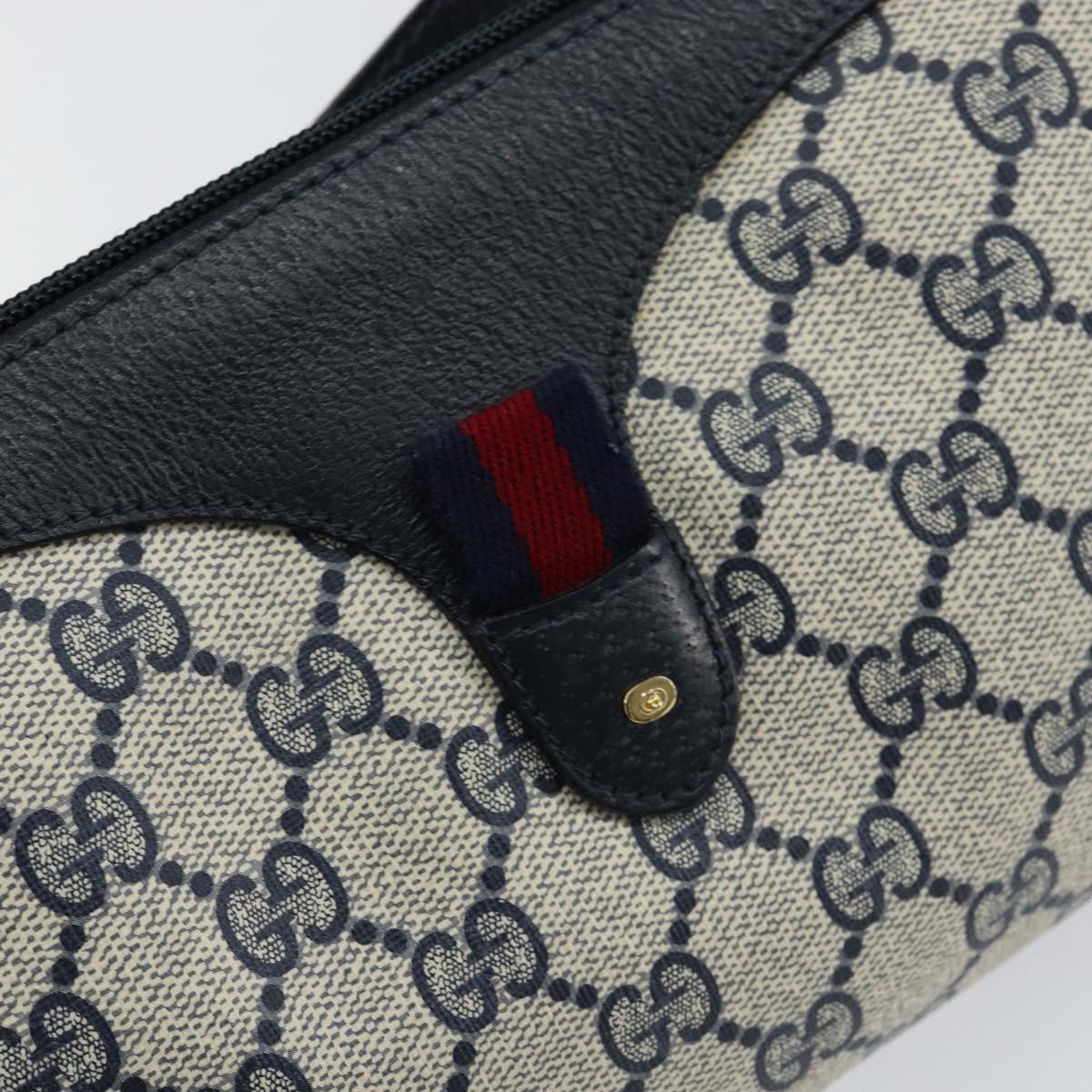 GUCCI GG Supreme Sherry Line Shoulder Bag PVC Navy Gold Auth 153309