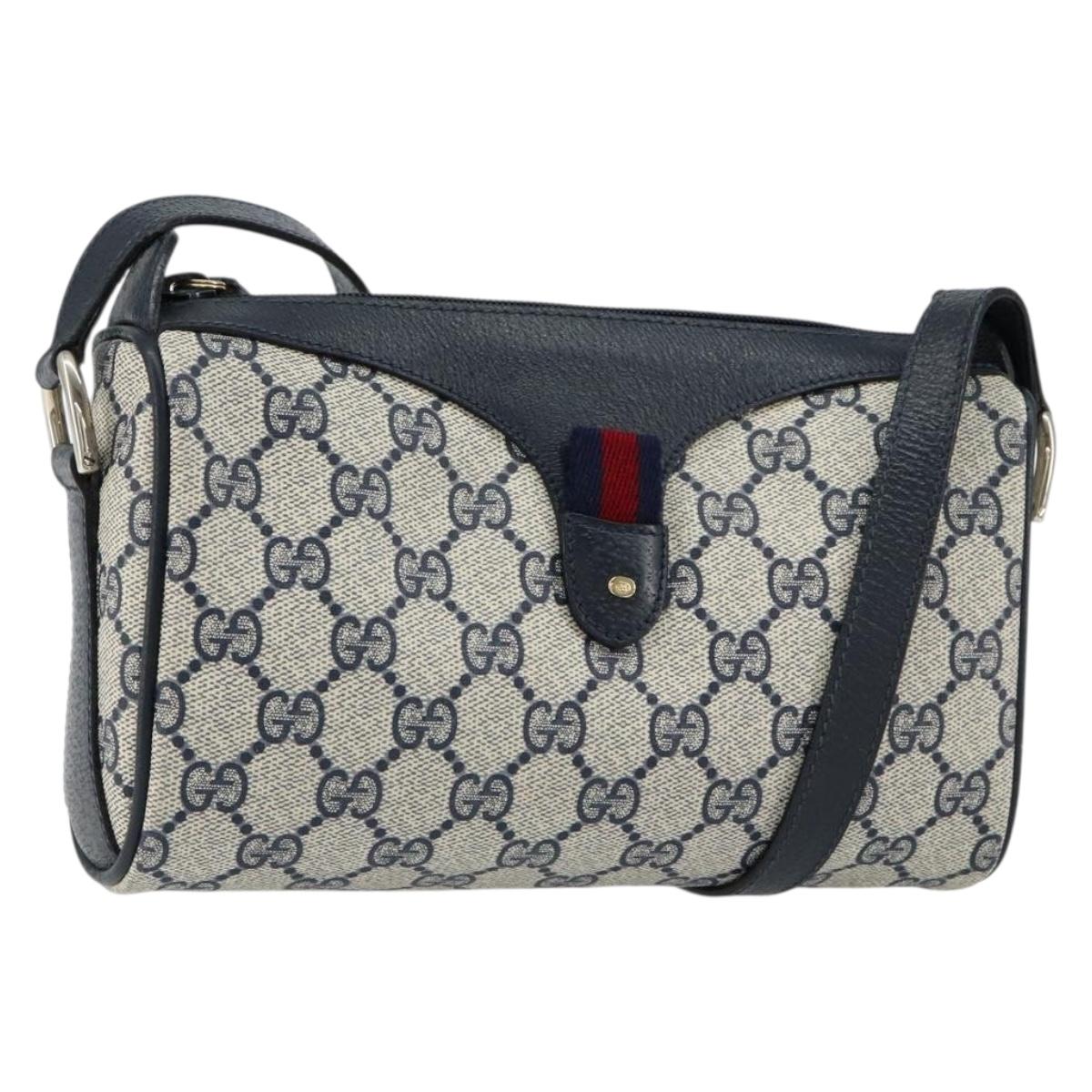 GUCCI GG Supreme Sherry Line Shoulder Bag PVC Navy Gold Auth 153309