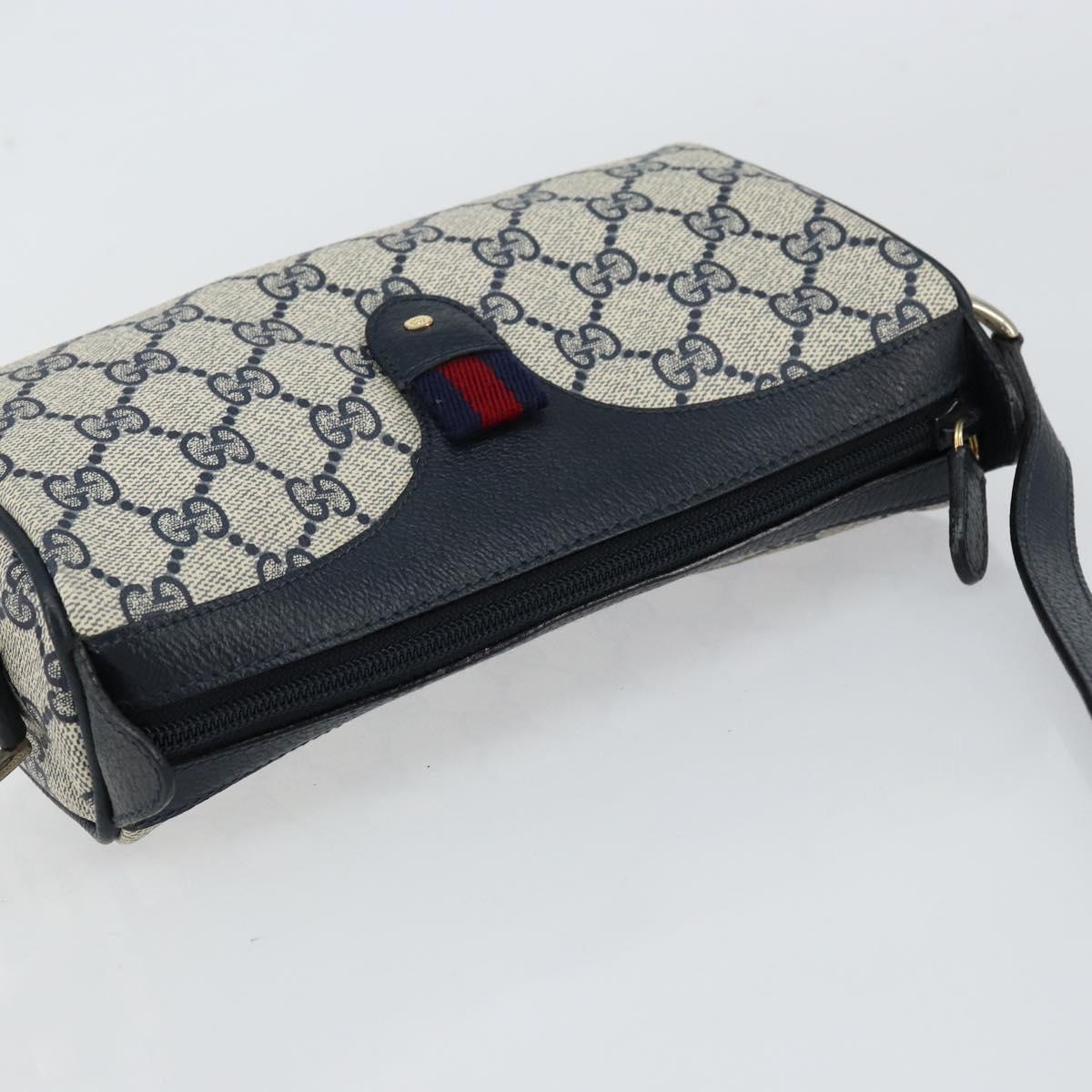 GUCCI GG Supreme Sherry Line Shoulder Bag PVC Navy Gold Auth 153309