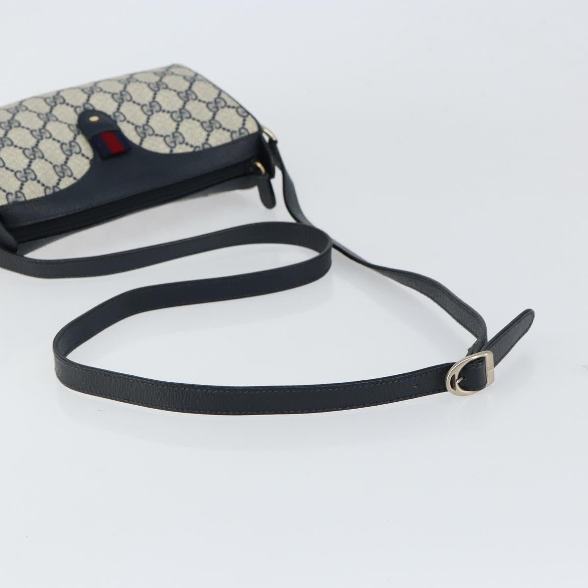 GUCCI GG Supreme Sherry Line Shoulder Bag PVC Navy Gold Auth 153309