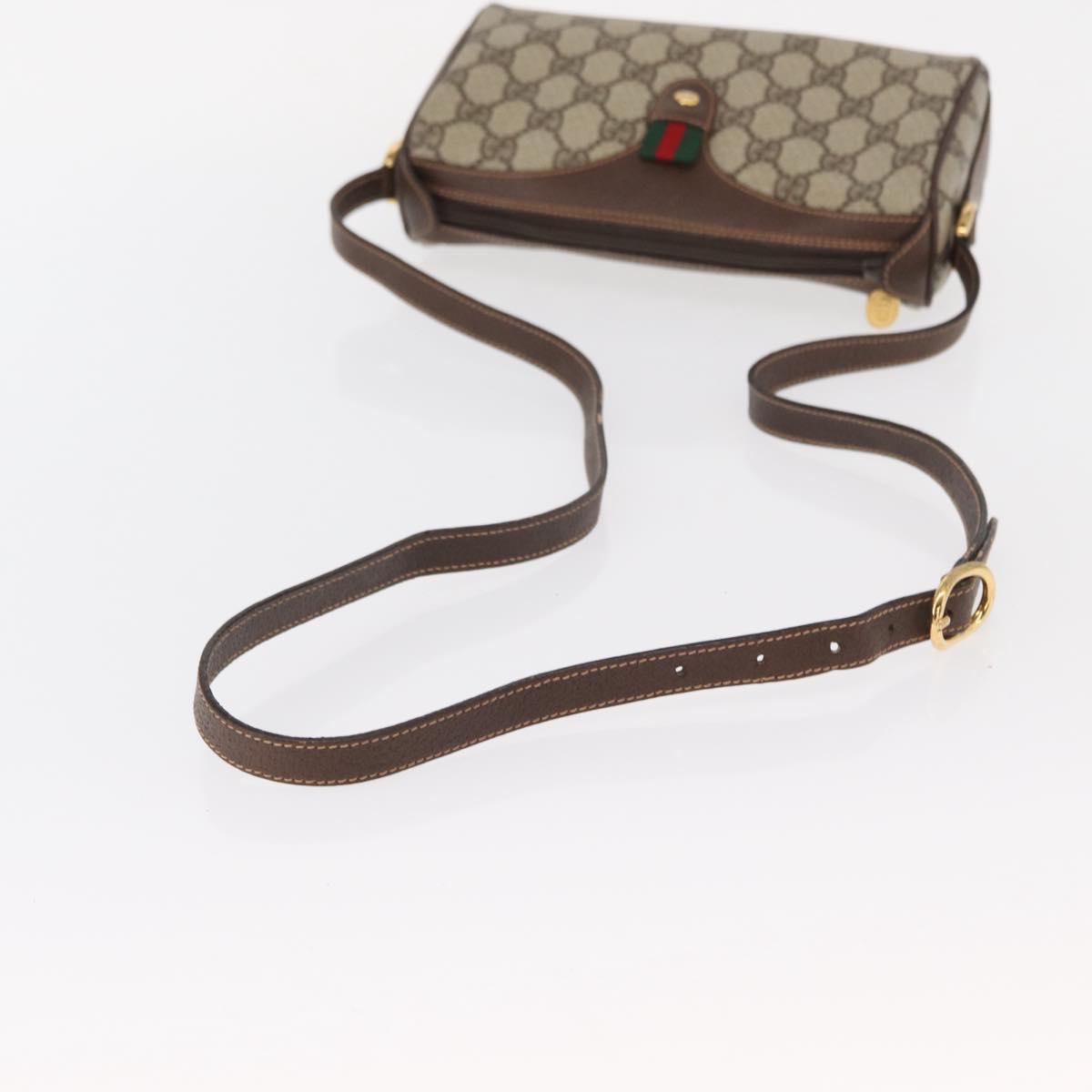 GUCCI GG Supreme Web Sherry Line Bag PVC Beige Gold 89 02 018 Auth 153310