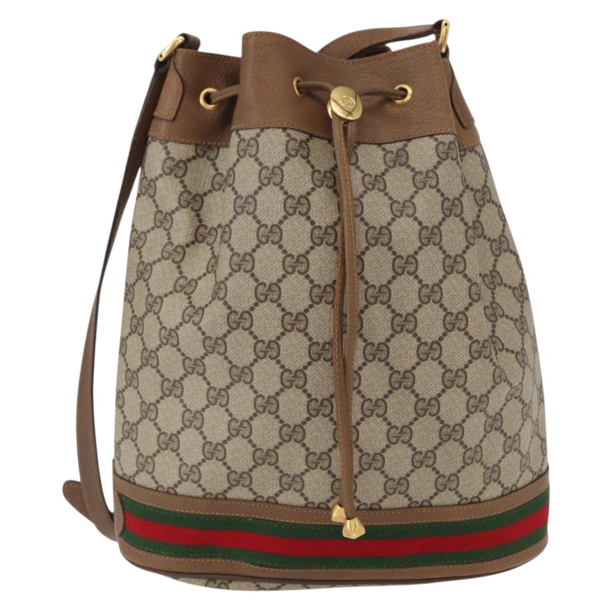 GUCCI GG Supreme Web Sherry Line Bag PVC Beige Gold 41 02 085 Auth 153311