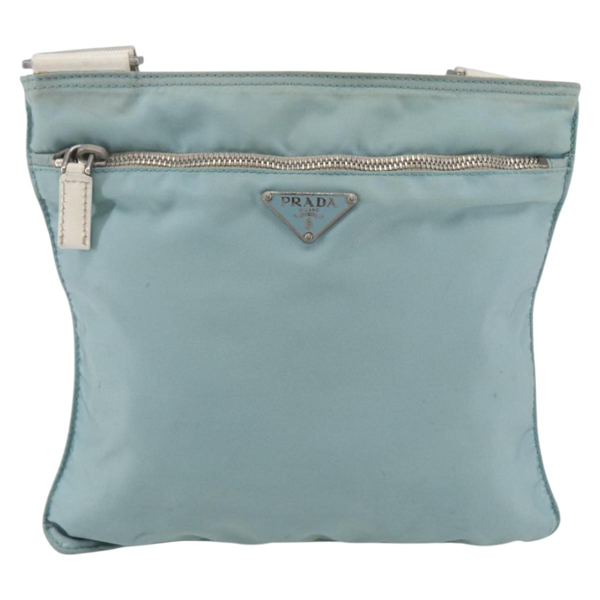 PRADA Shoulder Bag Nylon Light Blue Silver Auth 153313