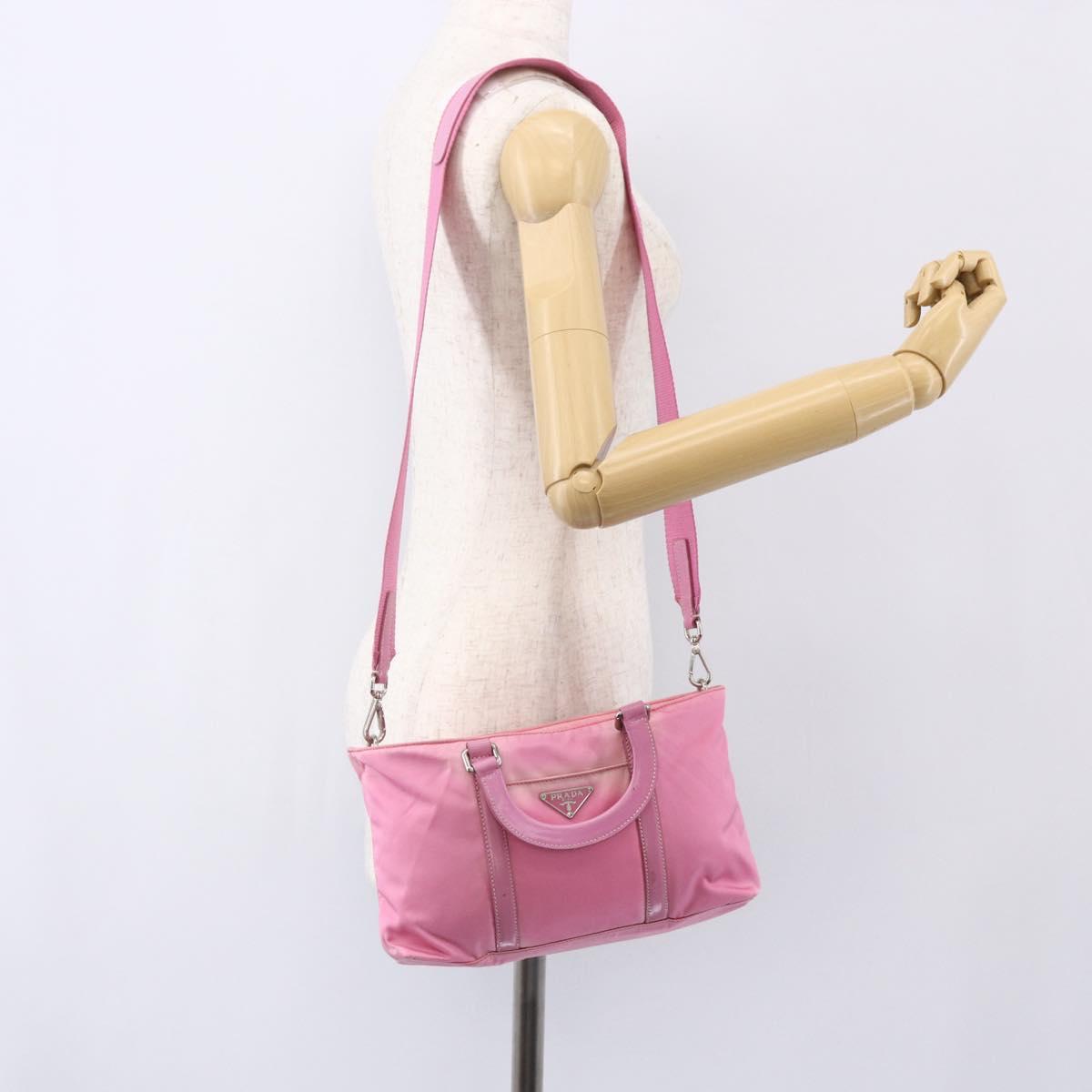 PRADA Hand Bag Nylon 2way Pink Silver Auth 153314