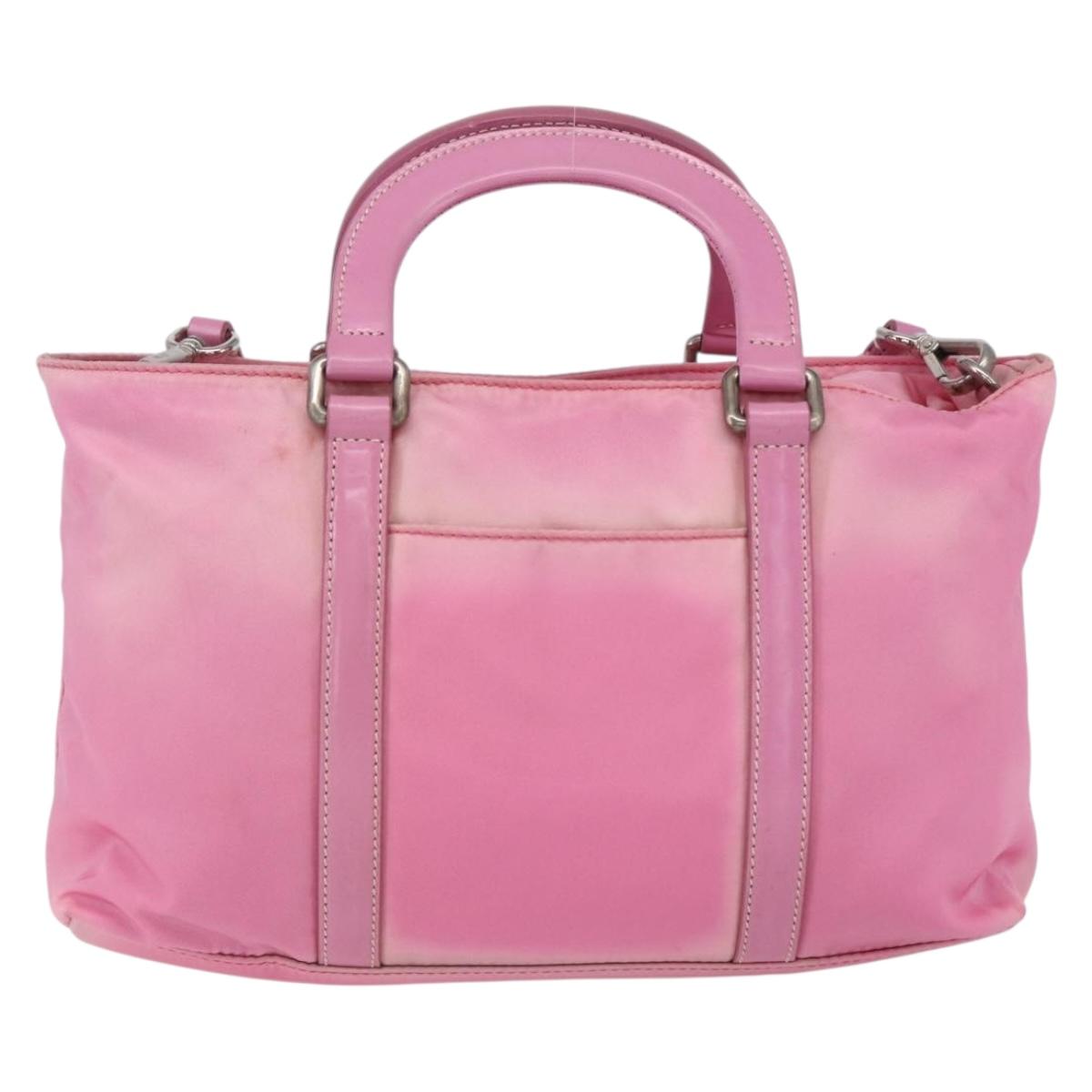 PRADA Hand Bag Nylon 2way Pink Silver Auth 153314