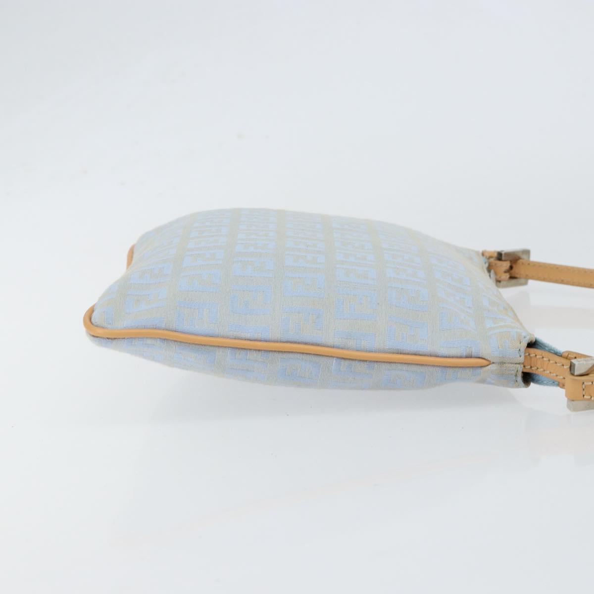 FENDI Zucchino Canvas Shoulder Bag Light Blue Silver Auth 153315