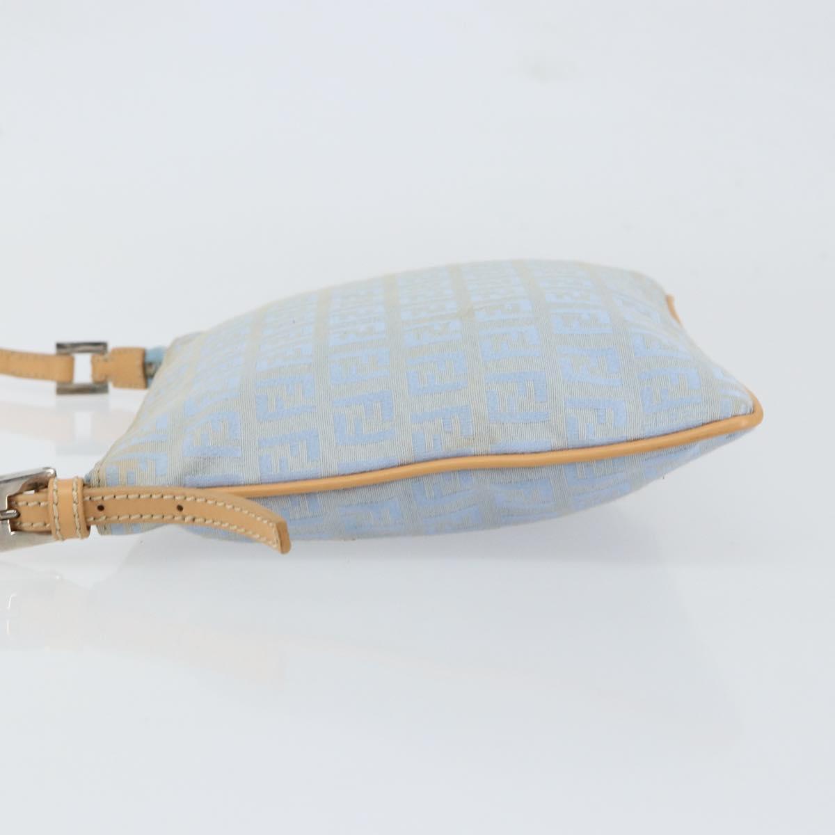 FENDI Zucchino Canvas Shoulder Bag Light Blue Silver Auth 153315