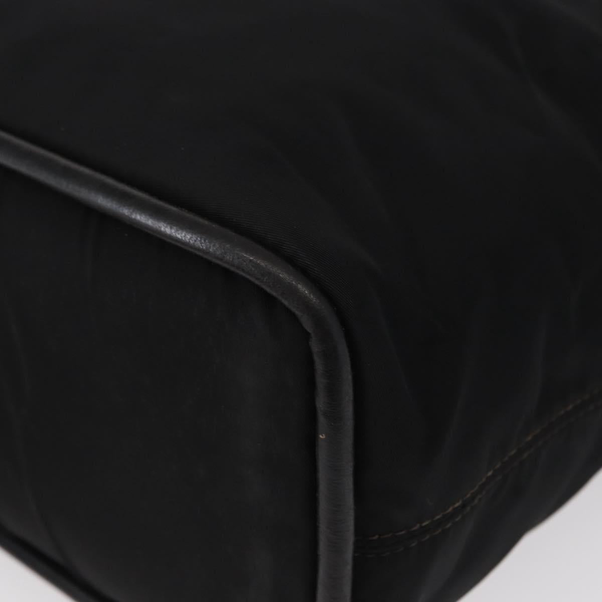 CELINE Circle Hand Bag Nylon Leather Black Gold Auth 153316