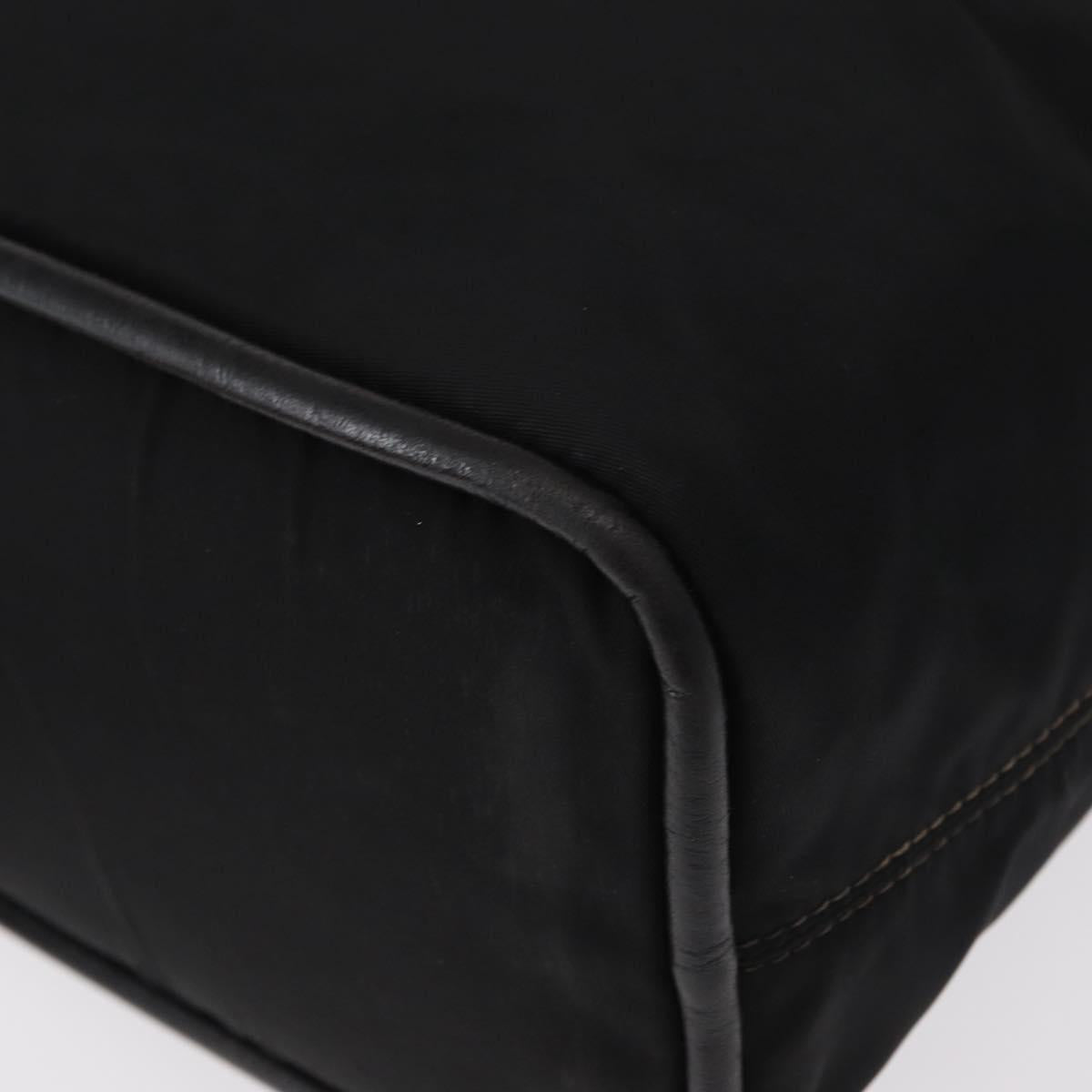 CELINE Circle Hand Bag Nylon Leather Black Gold Auth 153316