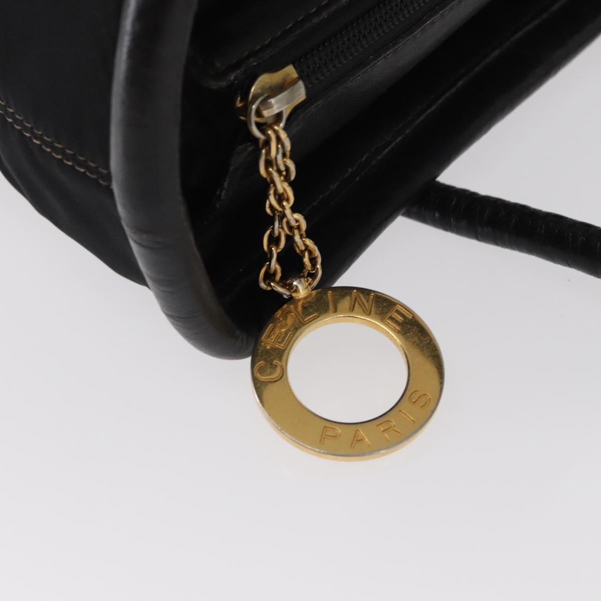 CELINE Circle Hand Bag Nylon Leather Black Gold Auth 153316