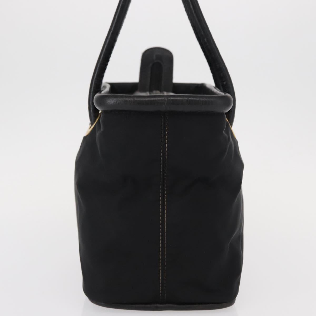 CELINE Circle Hand Bag Nylon Leather Black Gold Auth 153316
