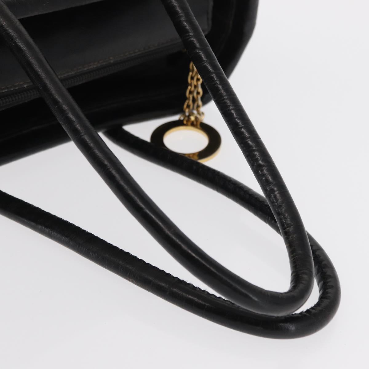 CELINE Circle Hand Bag Nylon Leather Black Gold Auth 153316