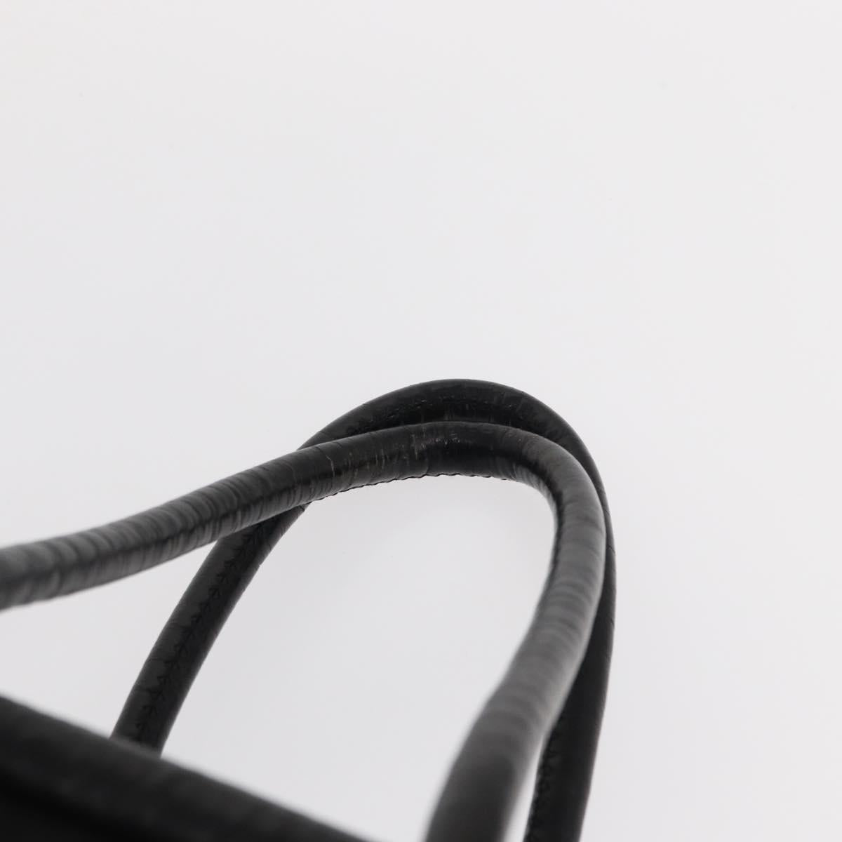 CELINE Circle Hand Bag Nylon Leather Black Gold Auth 153316