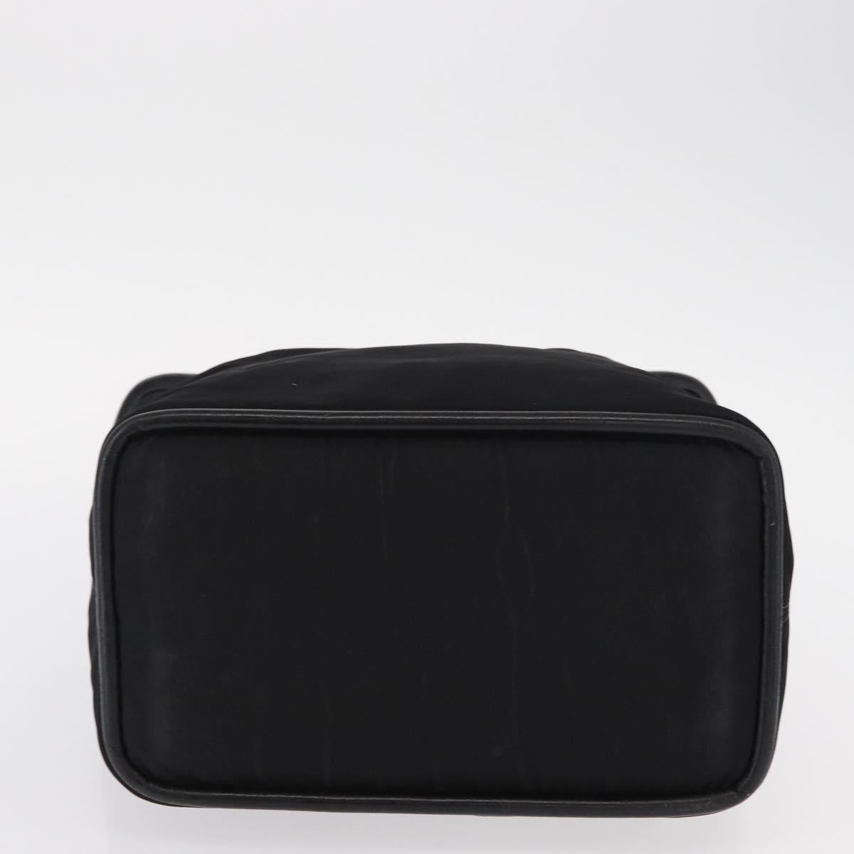 CELINE Circle Hand Bag Nylon Leather Black Gold Auth 153316