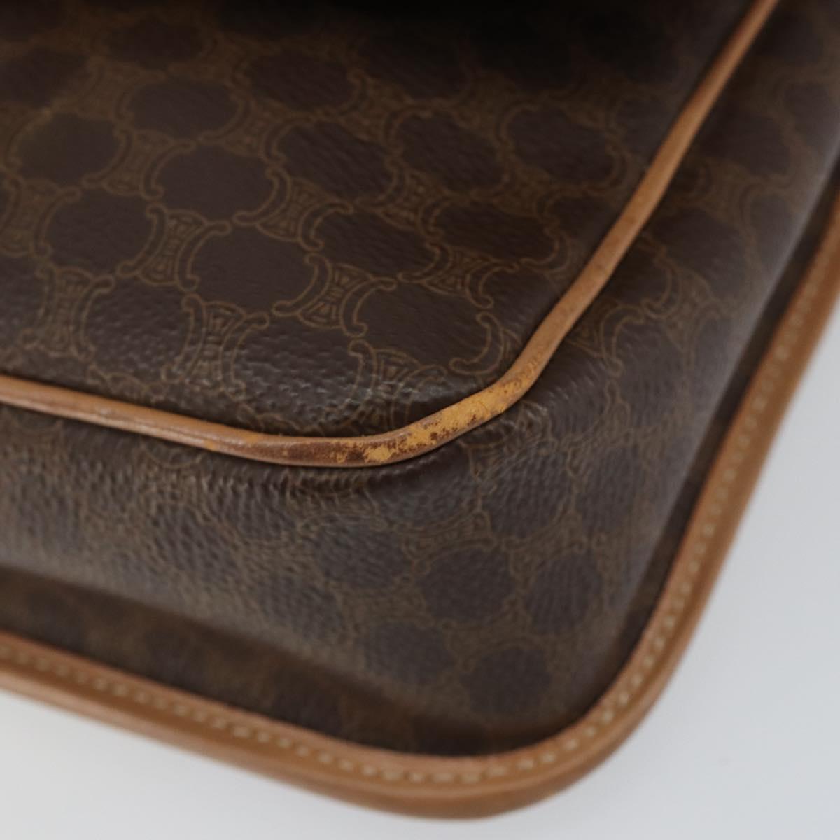 CELINE Macadam Canvas Circle Shoulder Bag PVC Leather Brown Gold Auth 153317