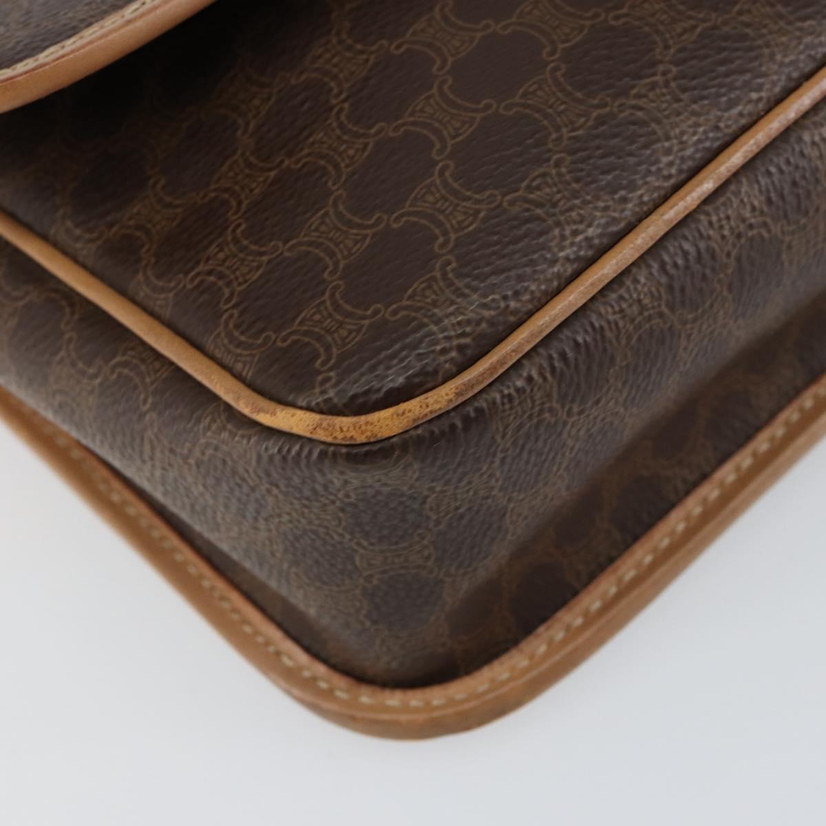 CELINE Macadam Canvas Circle Shoulder Bag PVC Leather Brown Gold Auth 153317