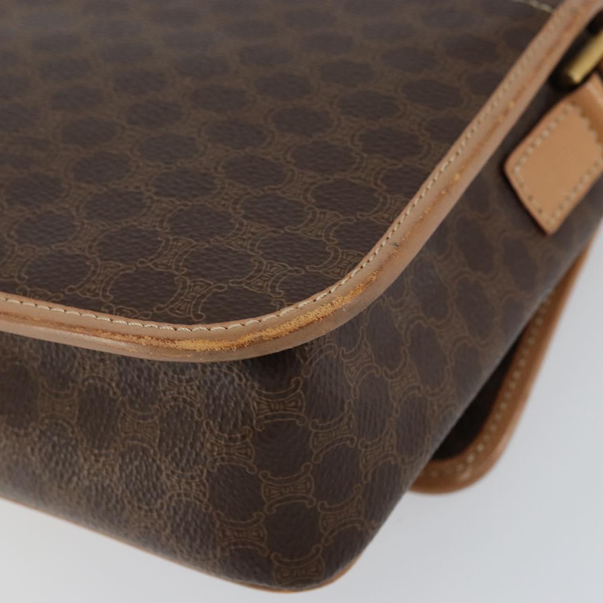 CELINE Macadam Canvas Circle Shoulder Bag PVC Leather Brown Gold Auth 153317