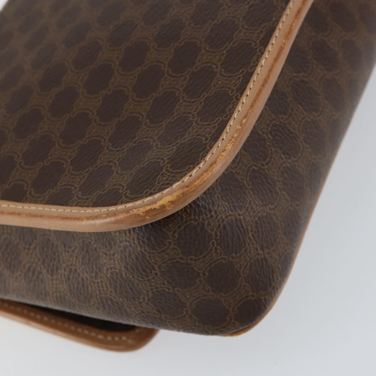 CELINE Macadam Canvas Circle Shoulder Bag PVC Leather Brown Gold Auth 153317